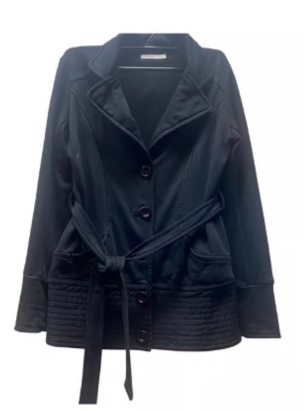 Women's Black Belted Trench Coat with Quilted Hem